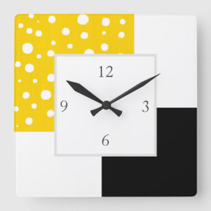 Graue, gelbe, weiß geometrische quadratische Wall- Wanduhr