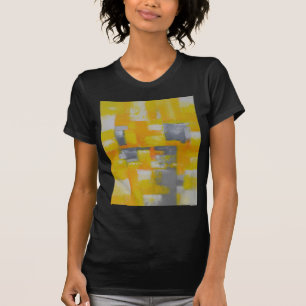 graue gelbe weiße abstrakte Kunstmalerei T-Shirt
