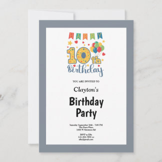 Graue Gerahmte 10. Geburtstagsparty Einladung