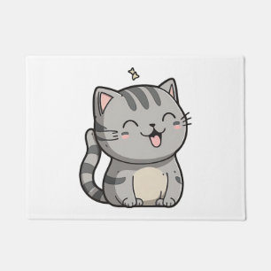 Graue getigert Kawaii lächelnde Katze Fußmatte