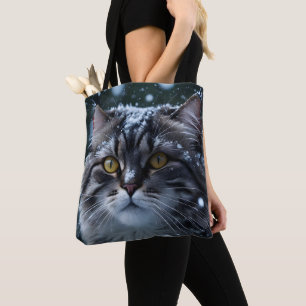 Graue getigerte Katze im Schnee Winter-Katzenliebh Tasche
