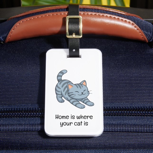 Graue getigerte Katze mit individuellem Text beim  Gepäckanhänger (Vorderseite Insitu 2)