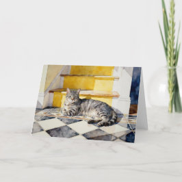 Graue getigerte Katzenstudie A in Aquarell Karte