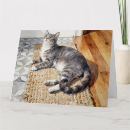 Graue getigerte Katzenstudie B in Aquarell Karte