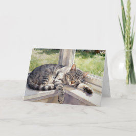 Graue getigerte Katzenstudie C in Aquarell Karte