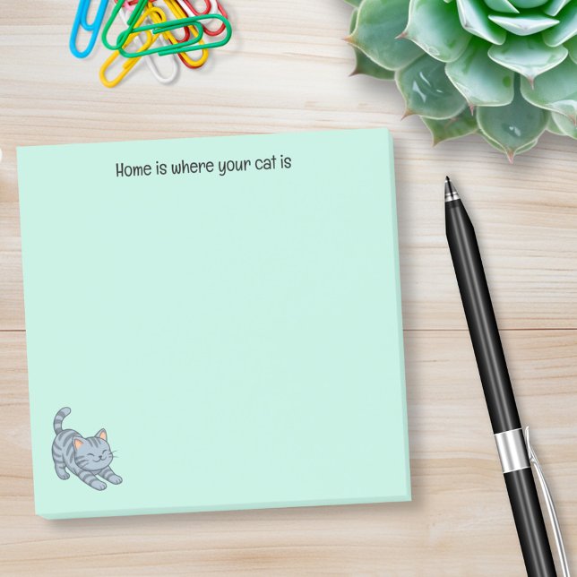 Graue getigerte Streckkatze mit individuellem Text Post-it Klebezettel (Von Creator hochgeladen)