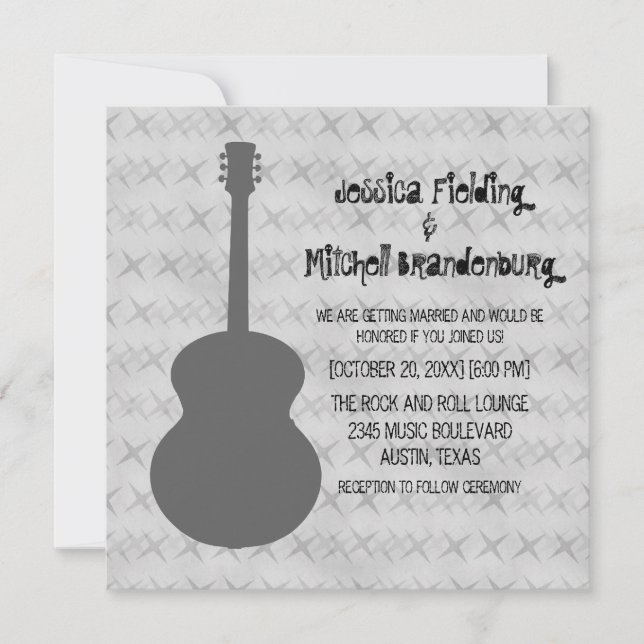 Graue Gitarre Grunge Wedding Invite Einladung (Vorderseite)