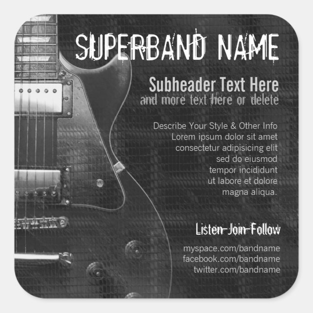 Graue Gitarrenband Musician Square Promo Sticker (Vorderseite)