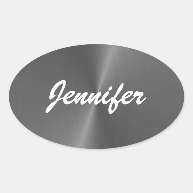 Graue glänzende Imitate Metall individuelle Name Ovaler Aufkleber (Vorderseite)