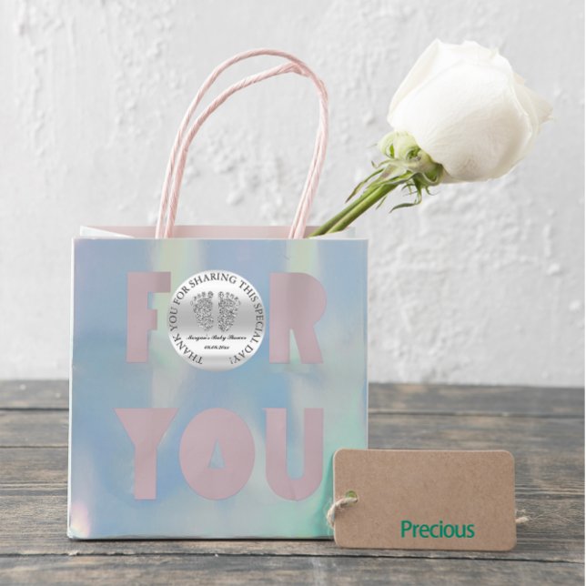 Graue Glitzer Feet Baby Dusche Gefallen Danke, Gra Runder Aufkleber (Bridal Shower Favor Thank You FlorenceK )
