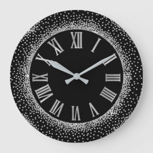 Graue Glitzer-Silber-römische Zahl-elegantes Große Wanduhr