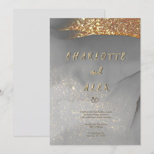 Graue Gold Glitter Chic Tinte Hochzeitseinladung Einladung