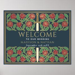 Graue Goldene Blumen-Schwert Königliche Hochzeits- Poster