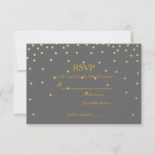 Graue & goldene Folien-Konfetti-Punkte Hochzeit-RS RSVP Karte