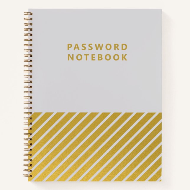 Graue goldfarbene Streifen Minimal Password Notebo Notizbuch (Vorderseite)