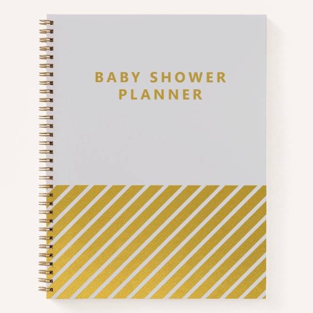 Graue Goldfolie Minimalistisch Baby Showplaner Notizbuch (Vorderseite)