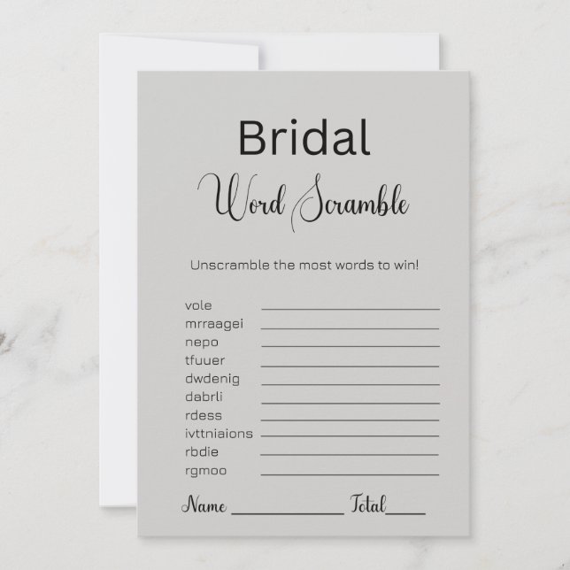 Graue Goose Bridal Word Scramble Game Einladung (Vorderseite)