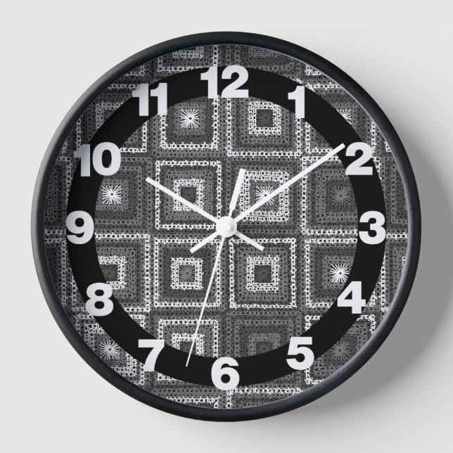 Graue Granny Quadrate Mustermauer Uhr (Vorderseite)