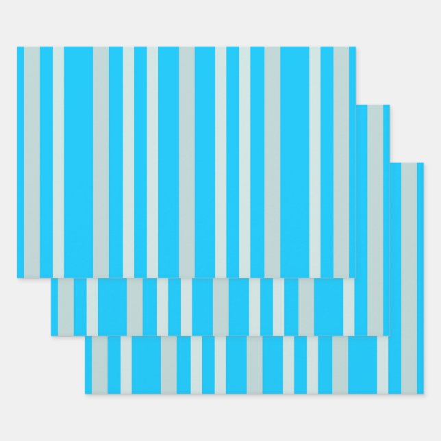 Graue graue Streifen auf Sky Blue Geschenkpapier Set (Set)