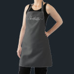 Graue, gräuliche Schreibschrift Schürze<br><div class="desc">Personalisierte Holzkohle grau angepasste moderne Skriptname Text monogramm solide schlichte Farbe mädchenhaft elegant elegante Holzkohle grau und weiß Text Küche Schürze. Anpassen,  personalisieren Sie es mit Namen,  Zitat,  Phrasen oder Text. Geeignet für Köche,  Koch,  Keramik,  Keramiken,  Handwerk,  Arbeit,  Küche,  Backen,  Grillen,  Grill etc.</div>