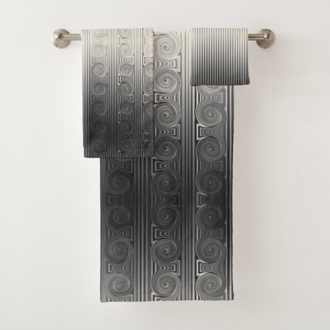 Graue Graustufen der griechischen ionischen Spalte Badhandtuch Set (Insitu)