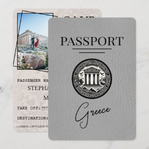 Graue Griechenland Pass Save the Date Card