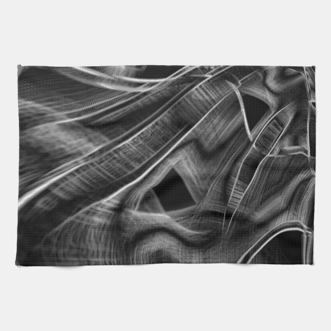 Graue Grooves, schwarzer Hintergrund Geschirrtuch (Horizontal)