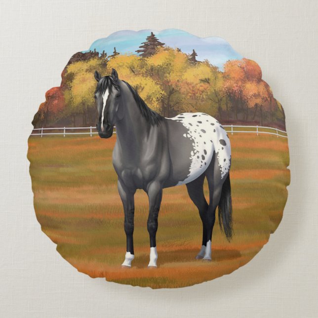 Graue Grulla Appaloosa Vierter Stallion Rundes Kissen (Vorderseite)