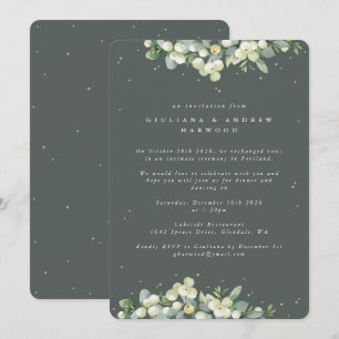 Graue grüne Snowberry+Eukalyptus Hochzeitempfang Einladung