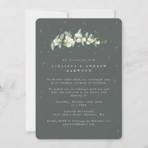 Graue grüne Snowberry+Eukalyptus Hochzeitempfang Einladung