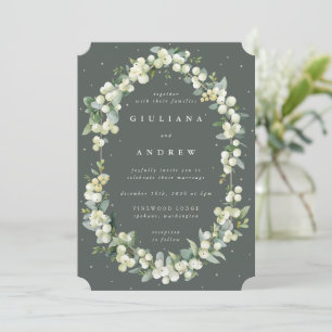 Graue grüne Snowberry+Eukalyptus Winter Wedding Einladung