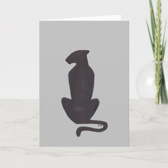 Graue Grußkarte der schwarze Katzen-Silhouette Karte (Vorderseite)