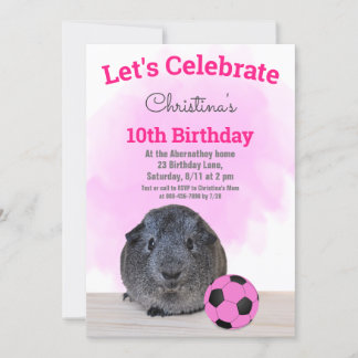 Graue Guinea Pig Girly Pink Fußball Ball Custom Einladung