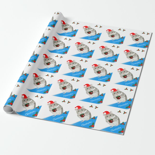Graue Hamster-Jungen personalisiert Weihnachten Geschenkpapier (Ungerollt)
