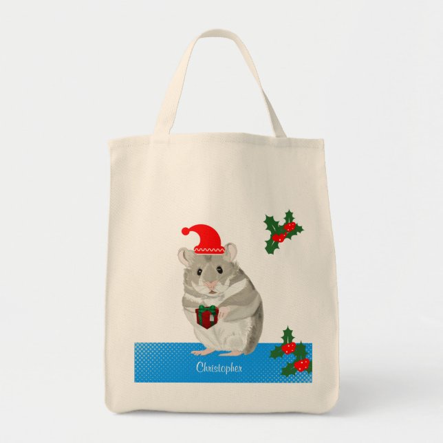Graue Hamster-Jungen personalisiert Weihnachten Tragetasche (Vorne)