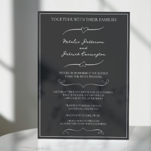 Graue, handgezogene Herzen Einladung zur Hochzeit