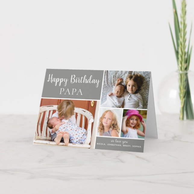 Graue Happy Birthday PAPA Foto Collage Card Karte (Vorderseite)