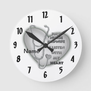 Graue Hebamme Krankenschwester Runde Wanduhr