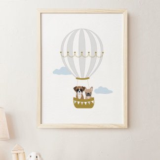 Graue Heißluftballon Welpen Kinderzimmer Decor Pos Poster