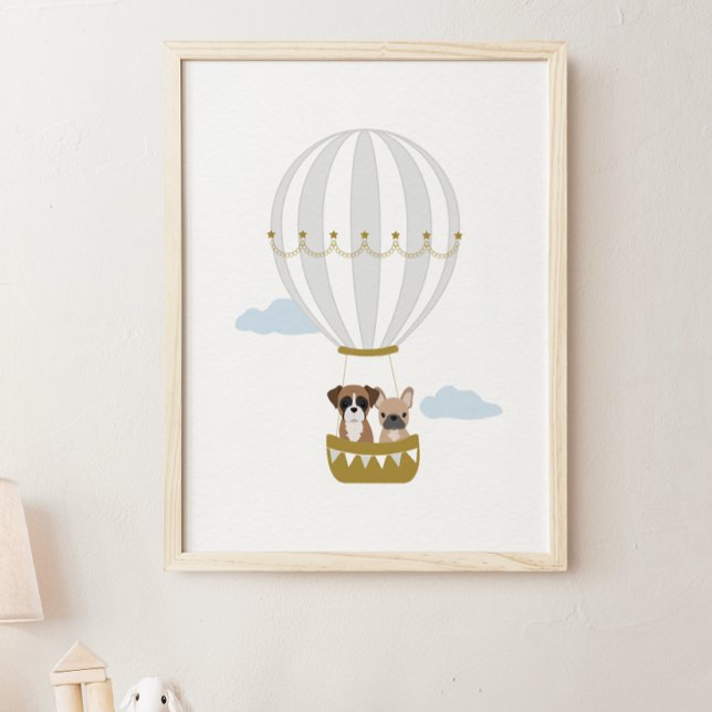 Graue Heißluftballon Welpen Kinderzimmer Decor Pos Poster (Von Creator hochgeladen)