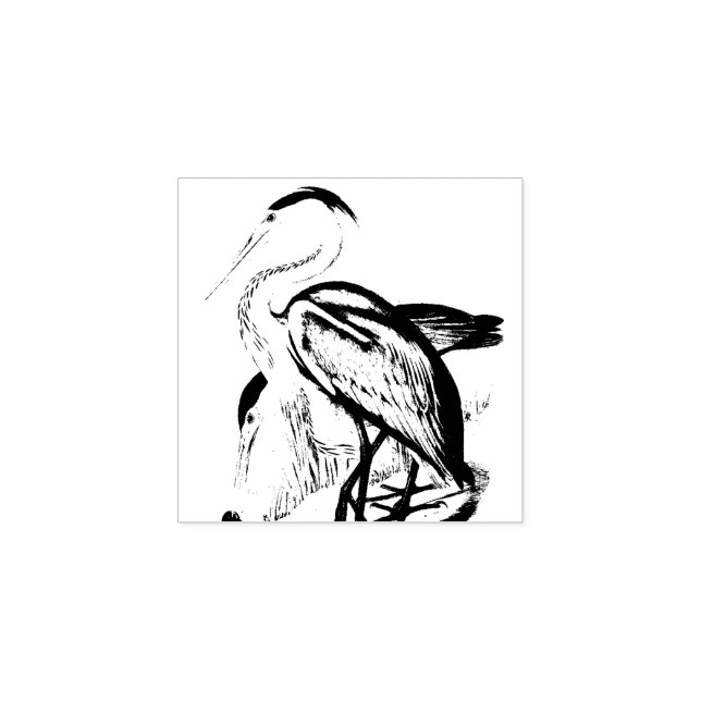 Graue Heron Birds Animals Wildlife Wood Briefmarke Gummistempel (Prägung)