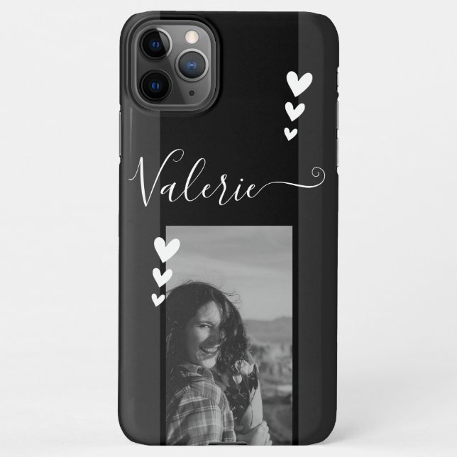 Graue Herzdekoration Fotovorlage Kalligrafie indiv iPhone Hülle (Rückseite)
