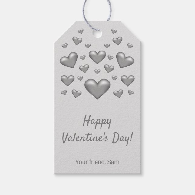 Graue Herzen Happy Valentine's Day & Custom Text Geschenkanhänger (Vorderseite)