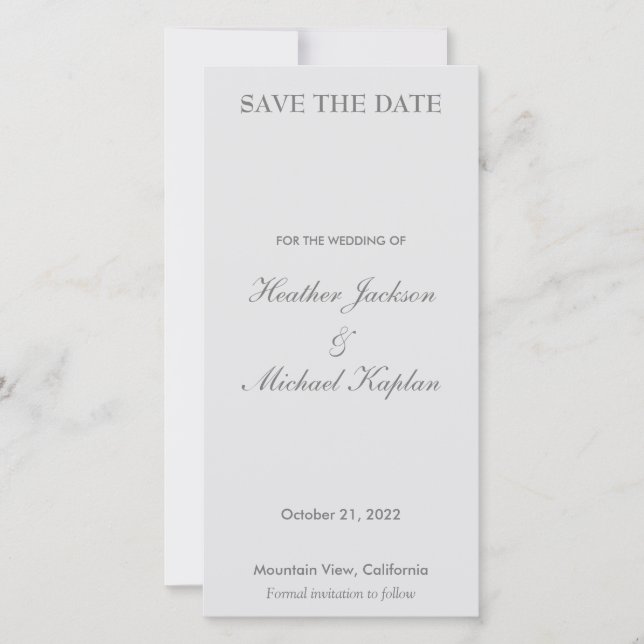Graue Hochzeit Beruflich Minimalistisch Schlicht Save The Date (Vorderseite)