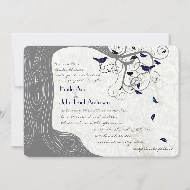 Graue Hochzeit und Hochzeit der Navy Einladung (Vorderseite)