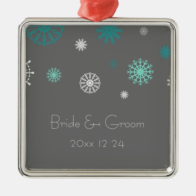 Graue Hochzeits-Name-Weihnachtsverzierung Silbernes Ornament (Vorne)