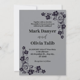 Graue Hochzeitseinladung / einfaches & romantische Einladung