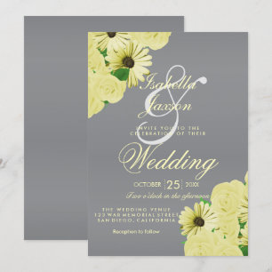 Graue Hochzeitssatin und pastellgelbe Hochzeit Einladung