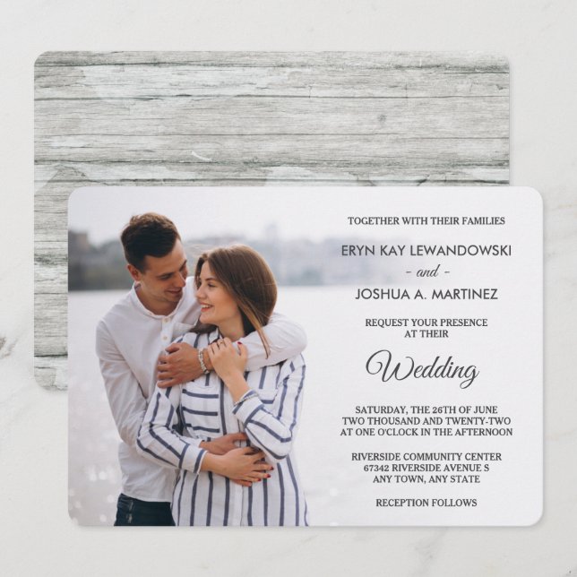 Graue Holzbackvorlage zum Hochzeitsempfang Einladung (Vorne/Hinten)