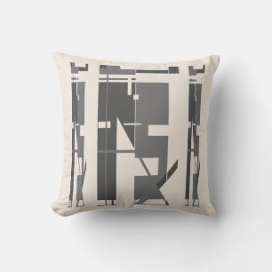 Graue Holzkohle im Beige Tribal Art Abstrakt Motif Kissen